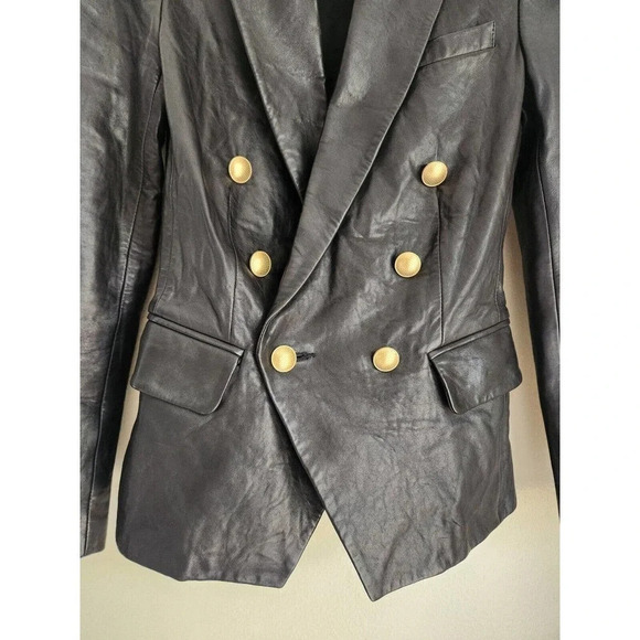 NWD L'Agence Kenzie Double Breasted Leather Blazer Size 2 Black - Picture 6 of 14